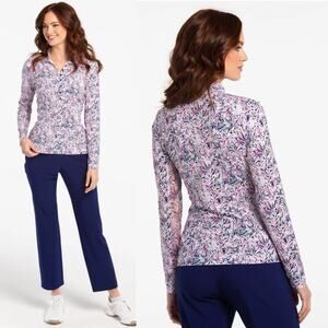 EP New York Spiral Paisley Long Sleeve Golf Polo Sz Small Preppy Country club